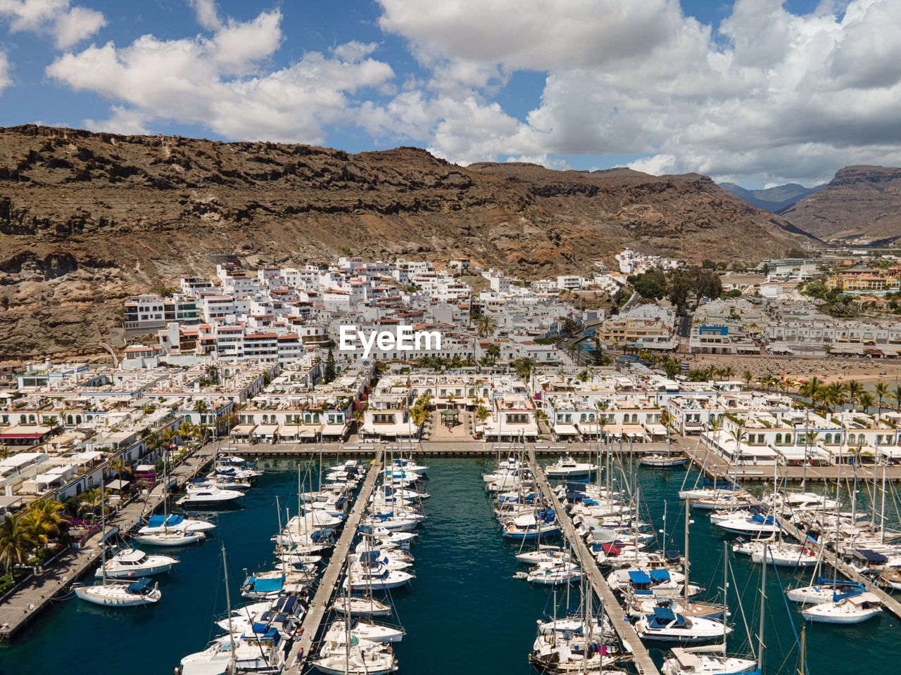 Aerial view on puerto de mogan in gran canaria, canary islands, spain