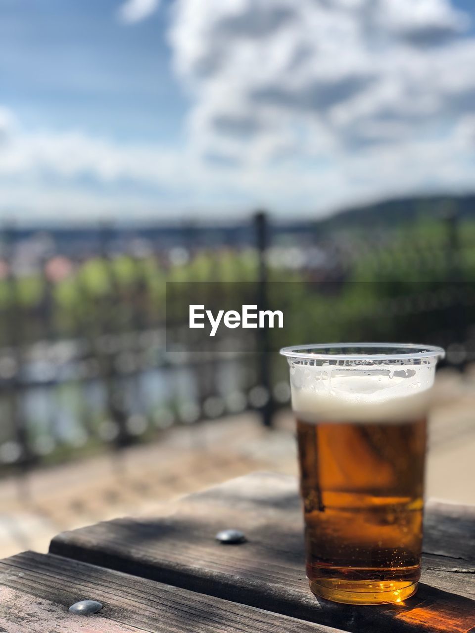 Close-up of beer glass on table