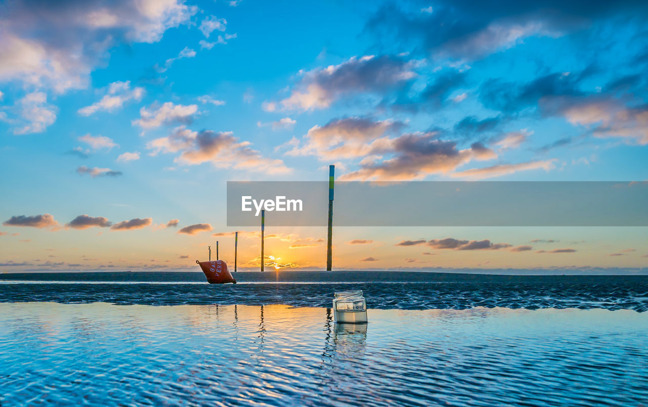 Idyllic view of sea against sky during sunset