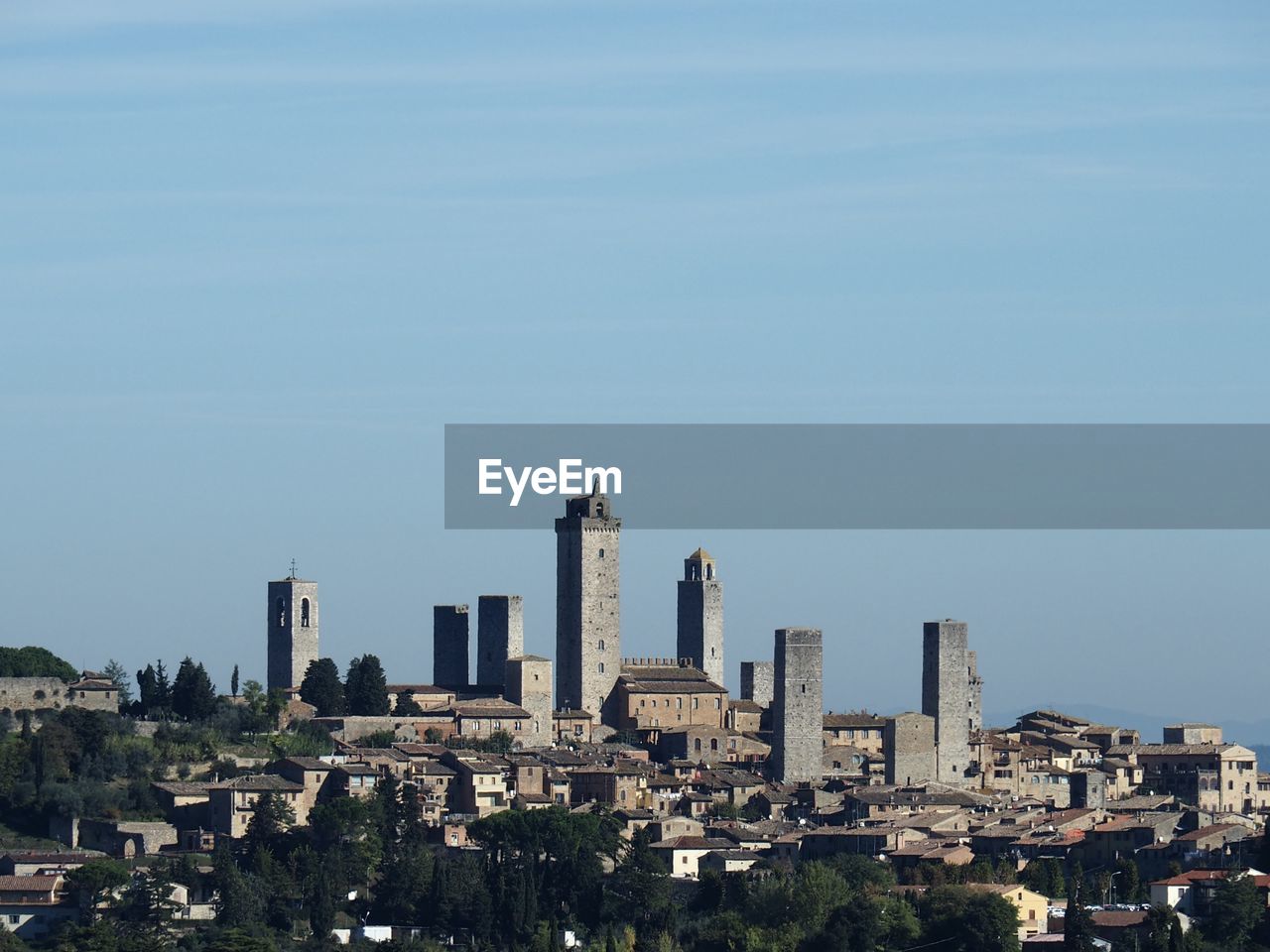 View of cityscape against clear sky