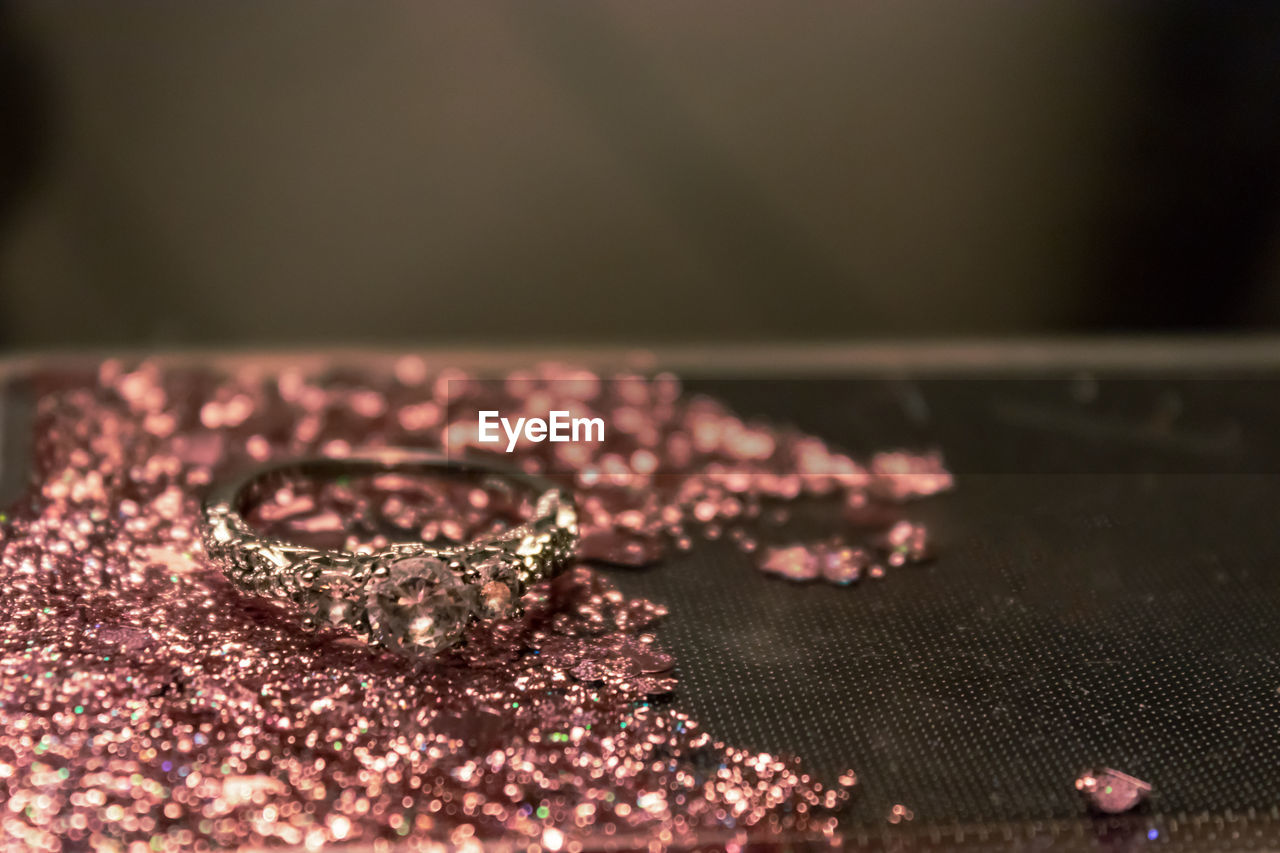 Close-up of ring on table