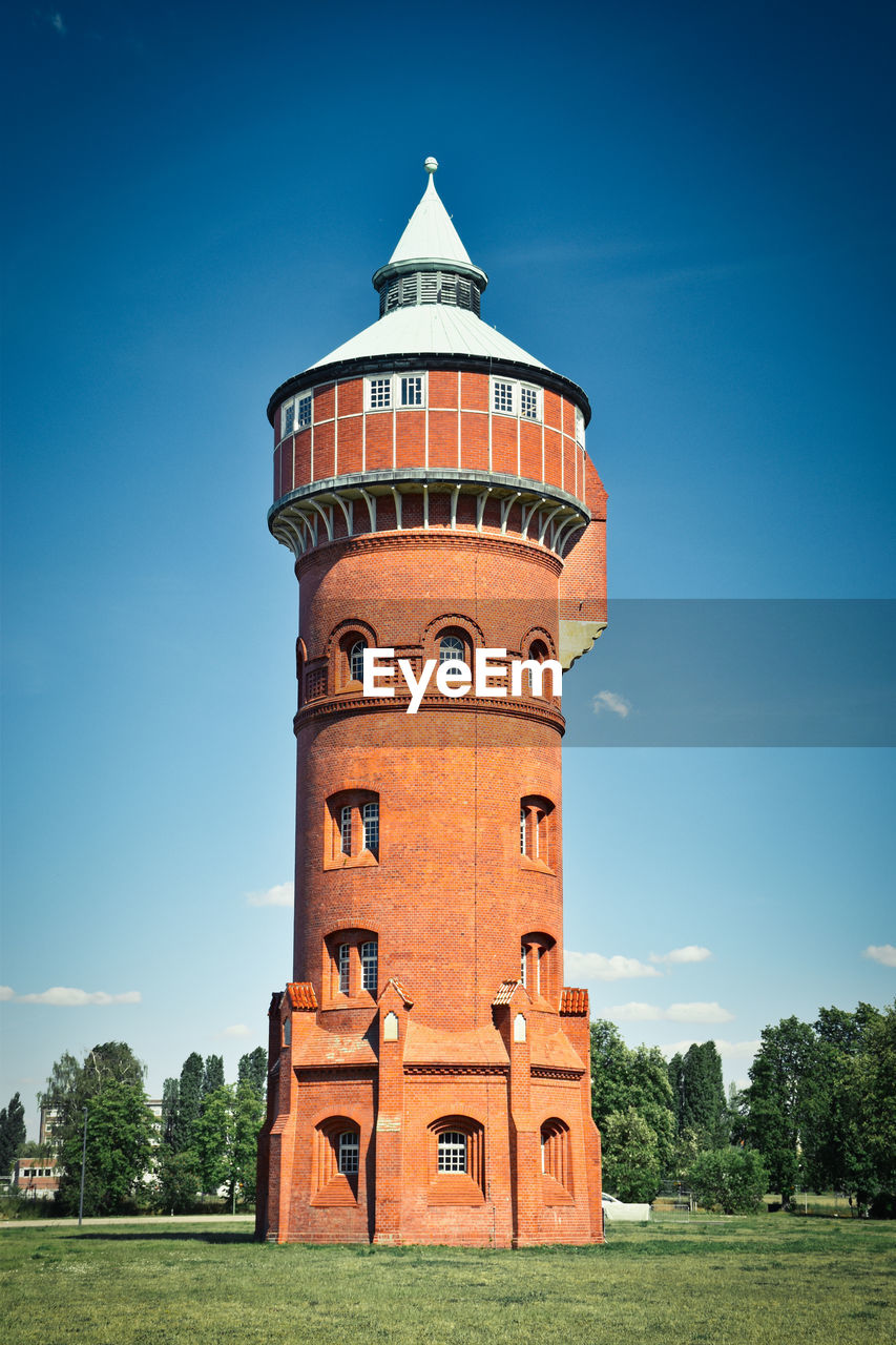 View of tower against clear blue sky