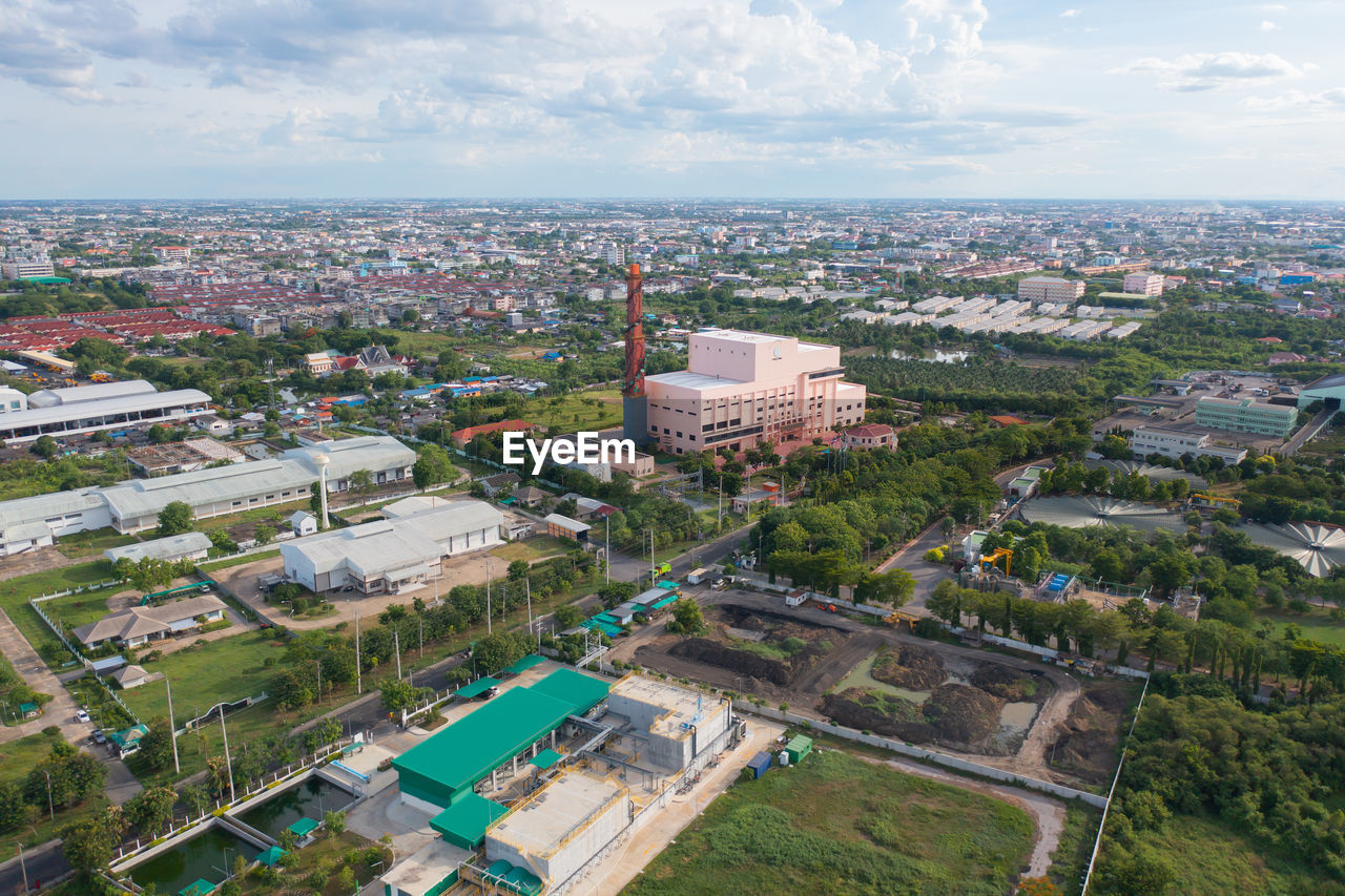 high angle view of buildings in city