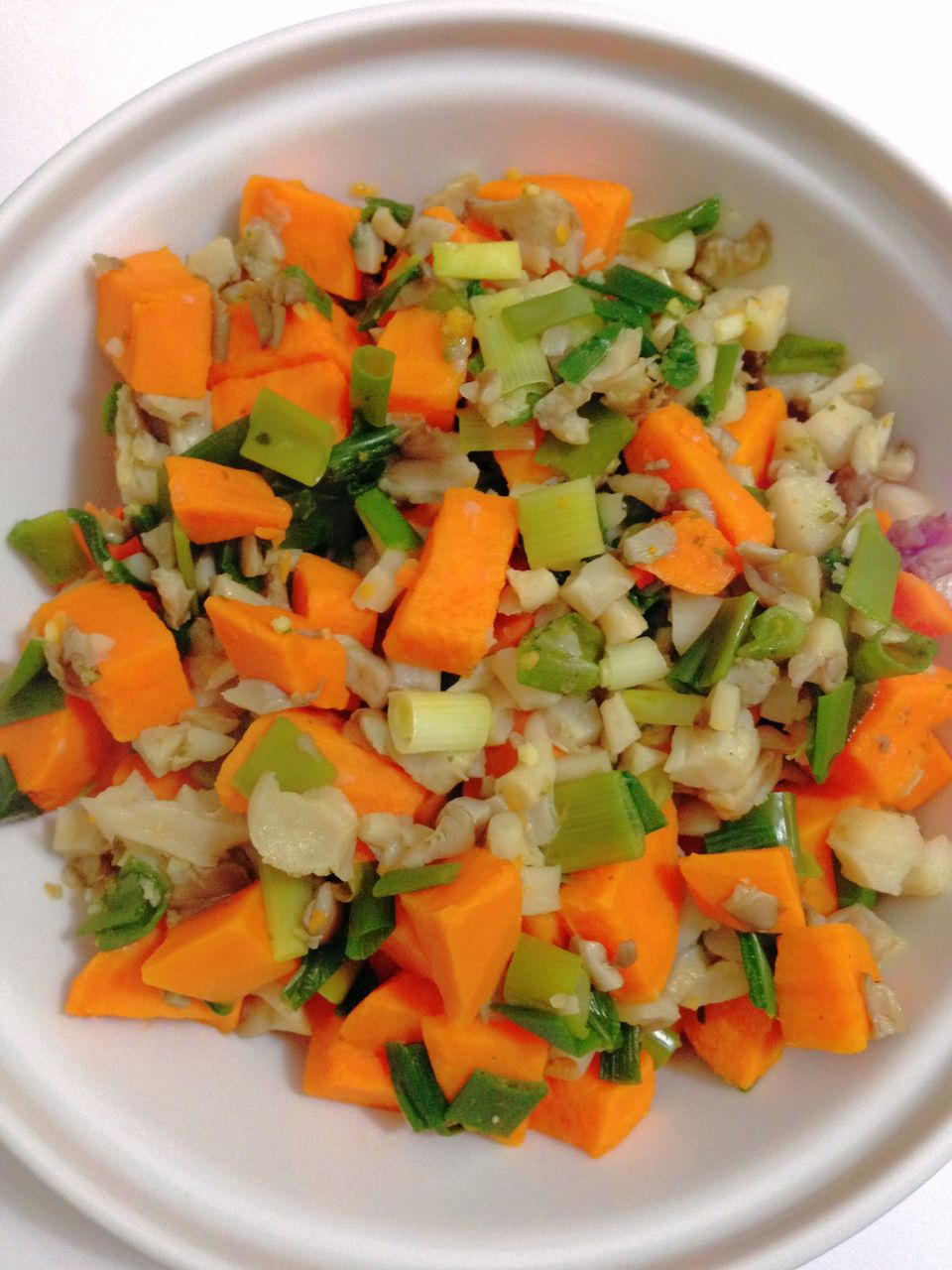 Close-up of serving chopped vegetables food