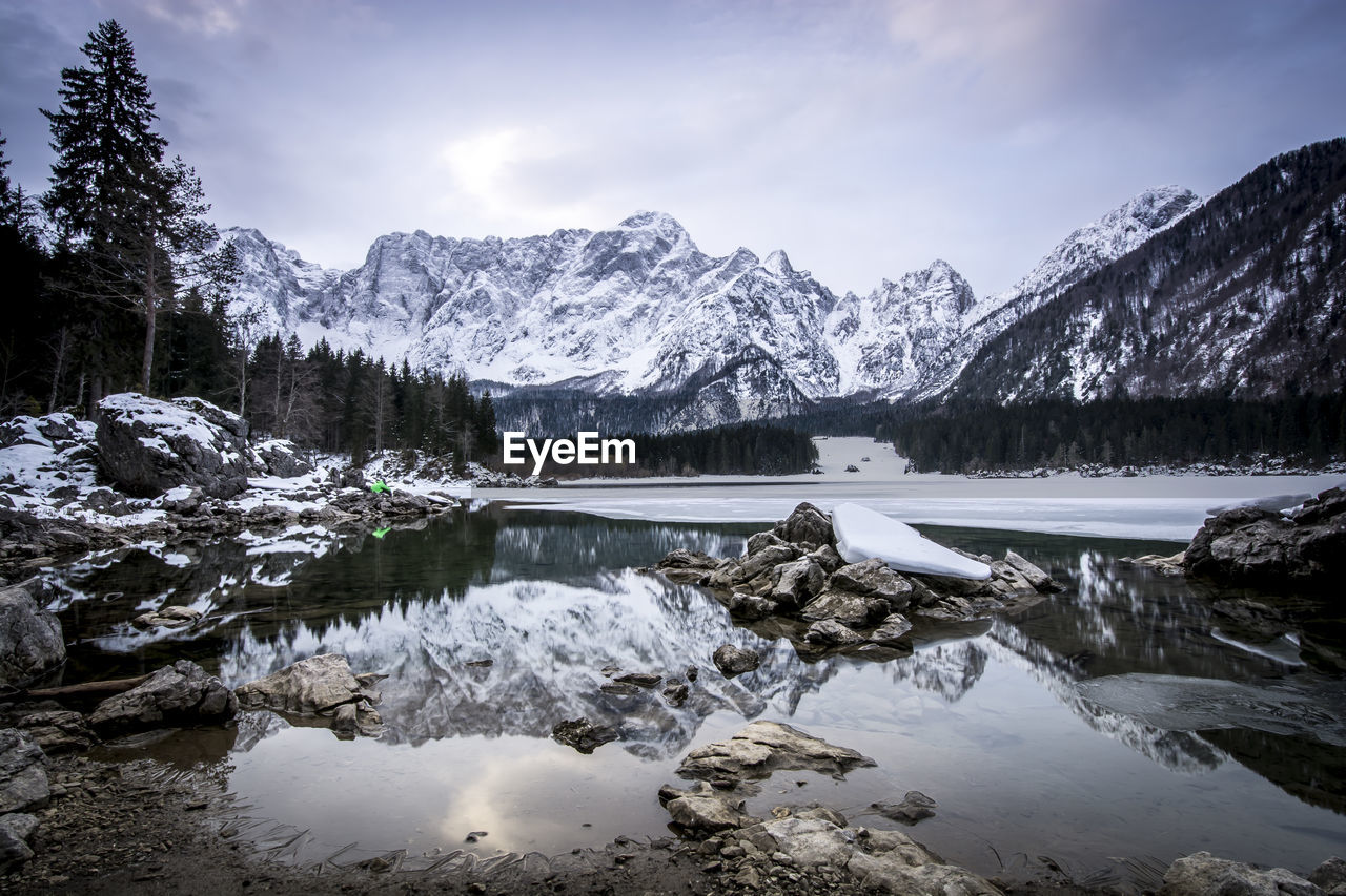 Scenic view of snowcapped mountain against sky