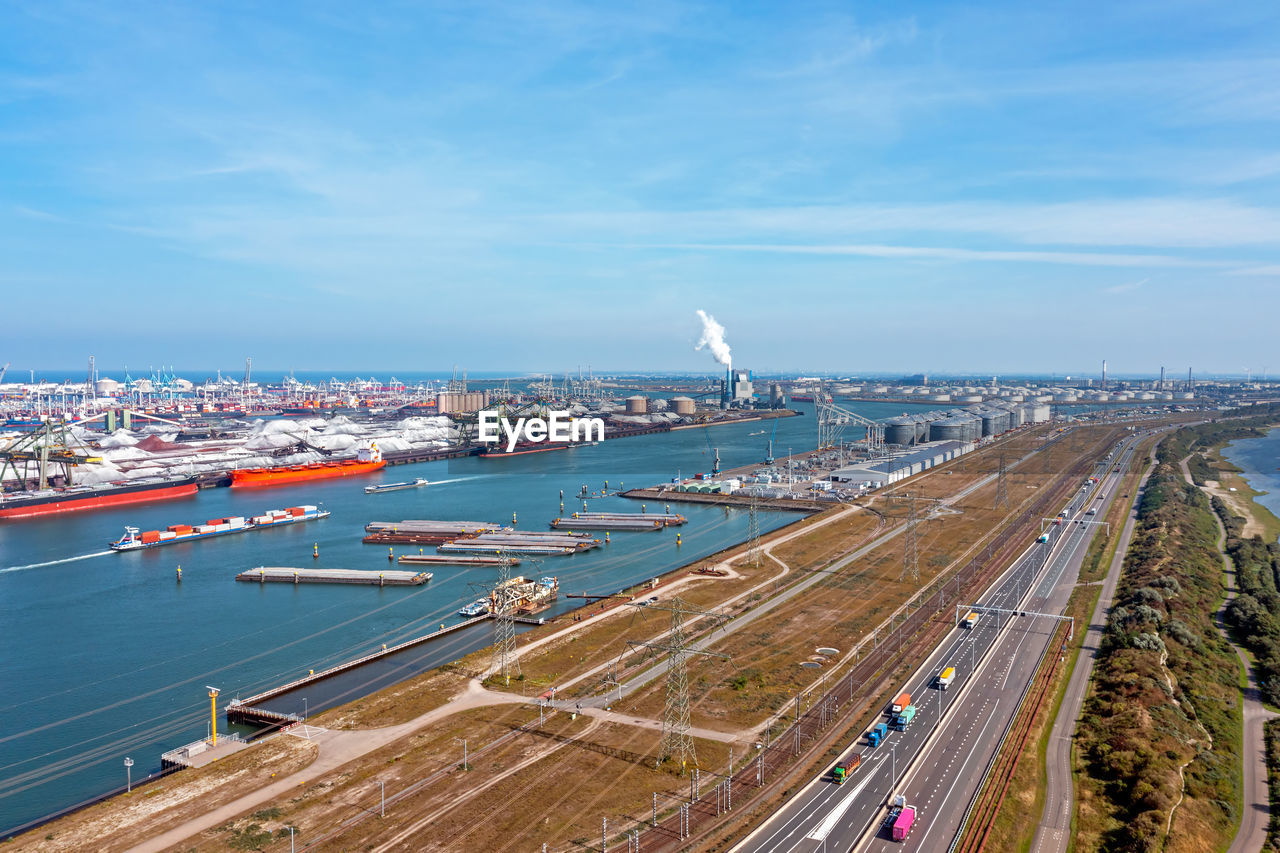 Aerial from industry in the harbor from rotterdam in the netherlands