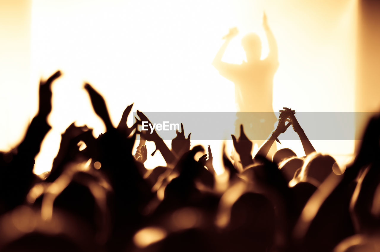 Crowd enjoying at music concert at night