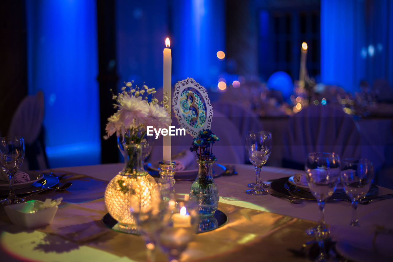 Close-up of decorated dining table during christmas