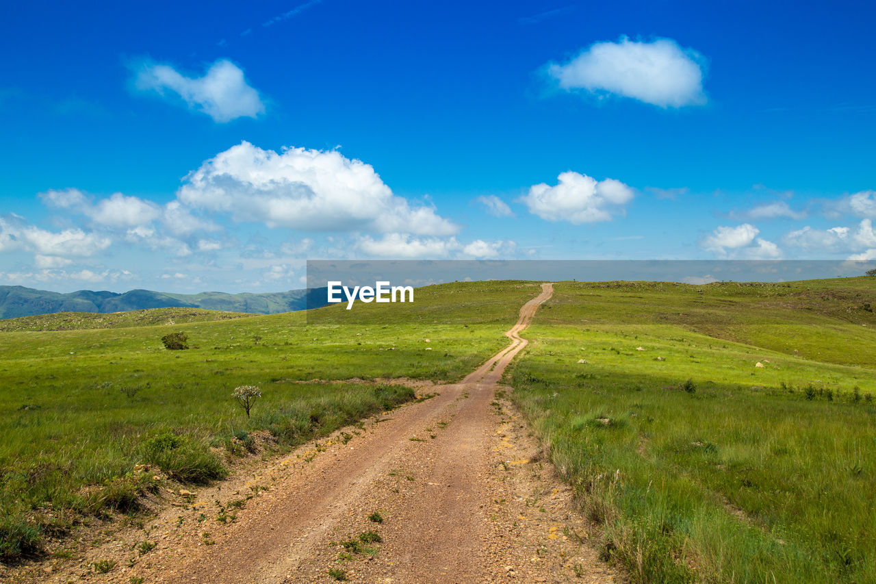 Scenic view of road amidst field against sky