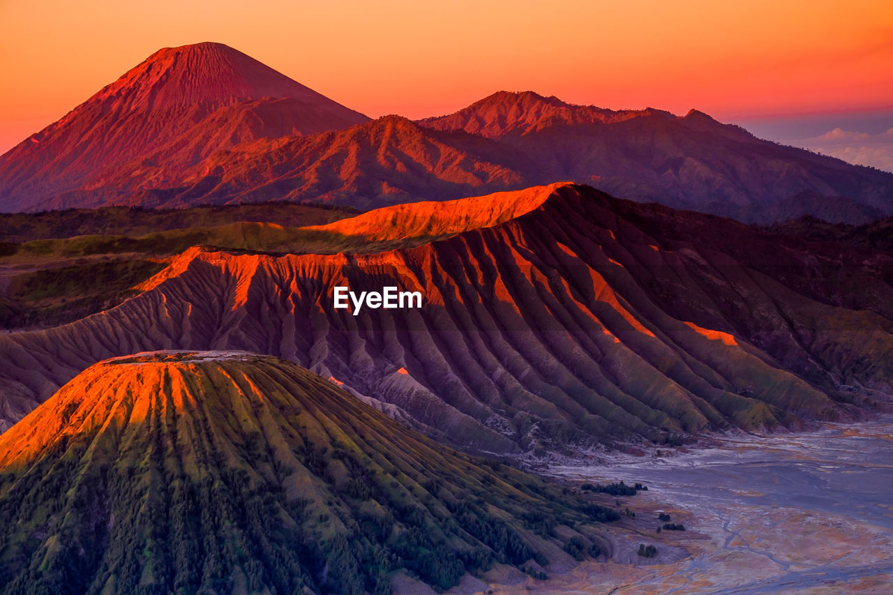 Scenic view of mountains during sunset