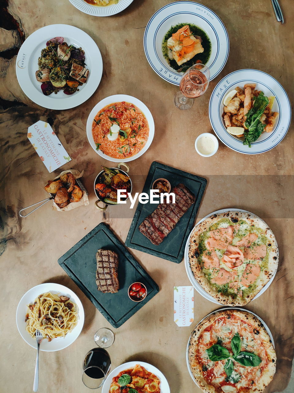 High angle view of meal on table