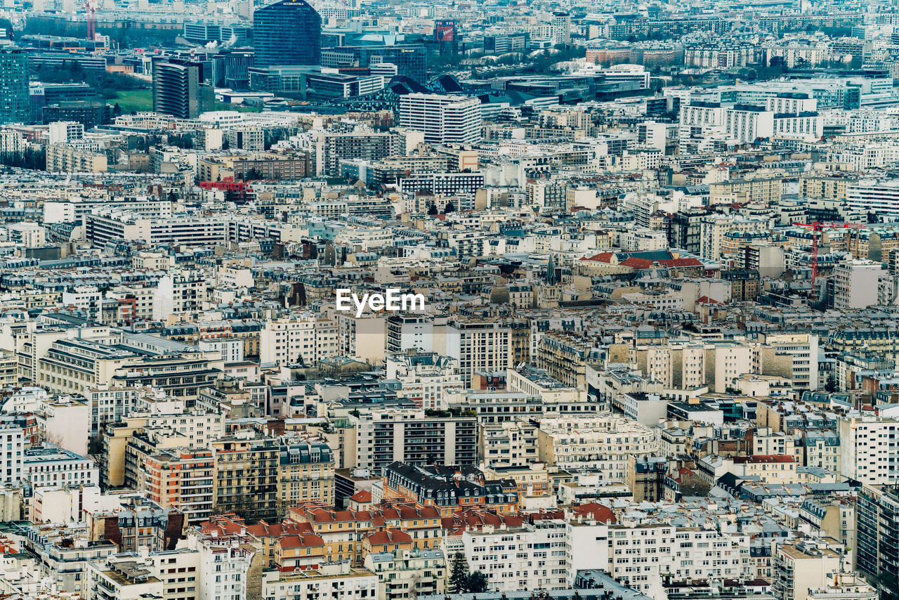 High angle view of city buildings