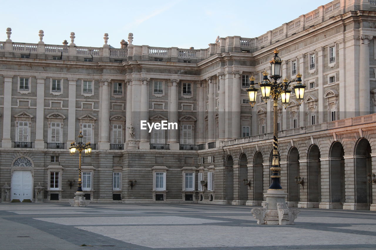 Buildings in city at dusk