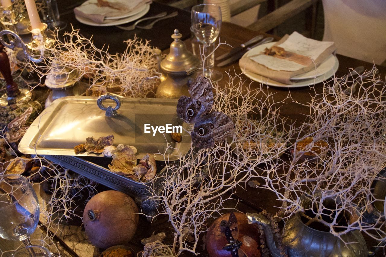 High angle view of place setting on dinning table during halloween