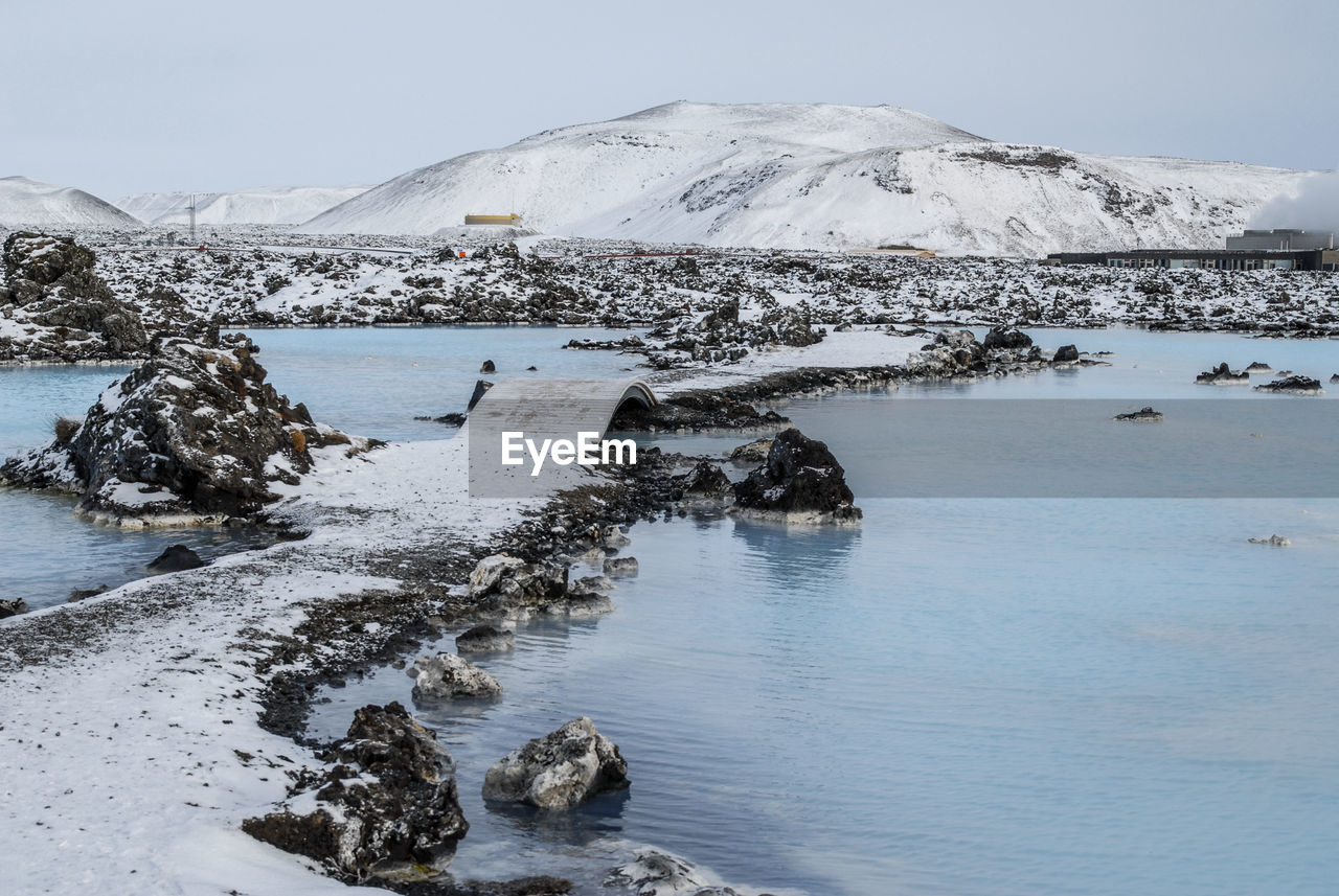 Scenic view of frozen lake against sky