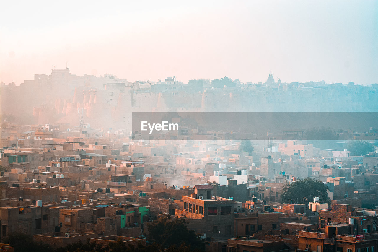 High angle view of buildings in city