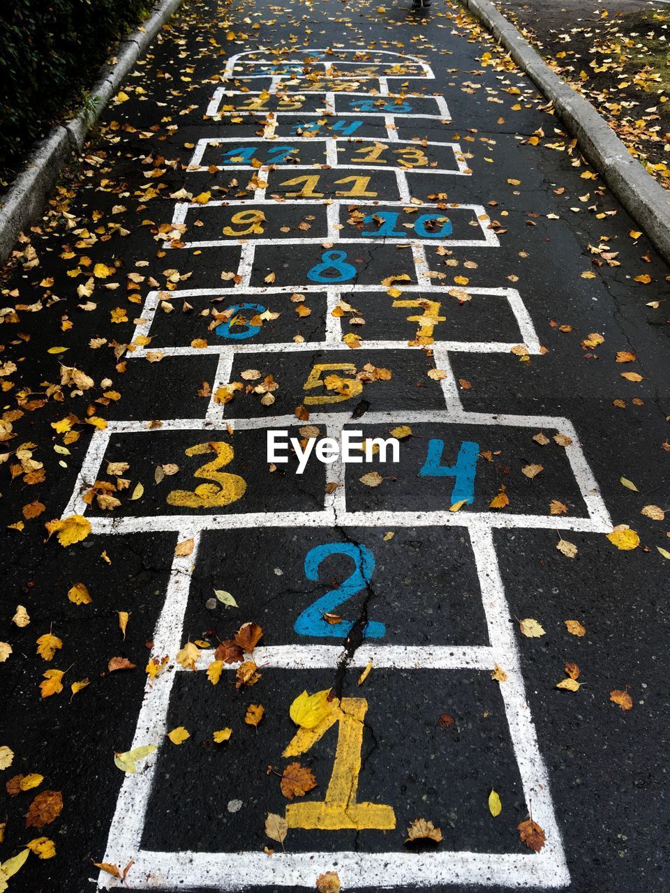 High angle view of text on road during autumn