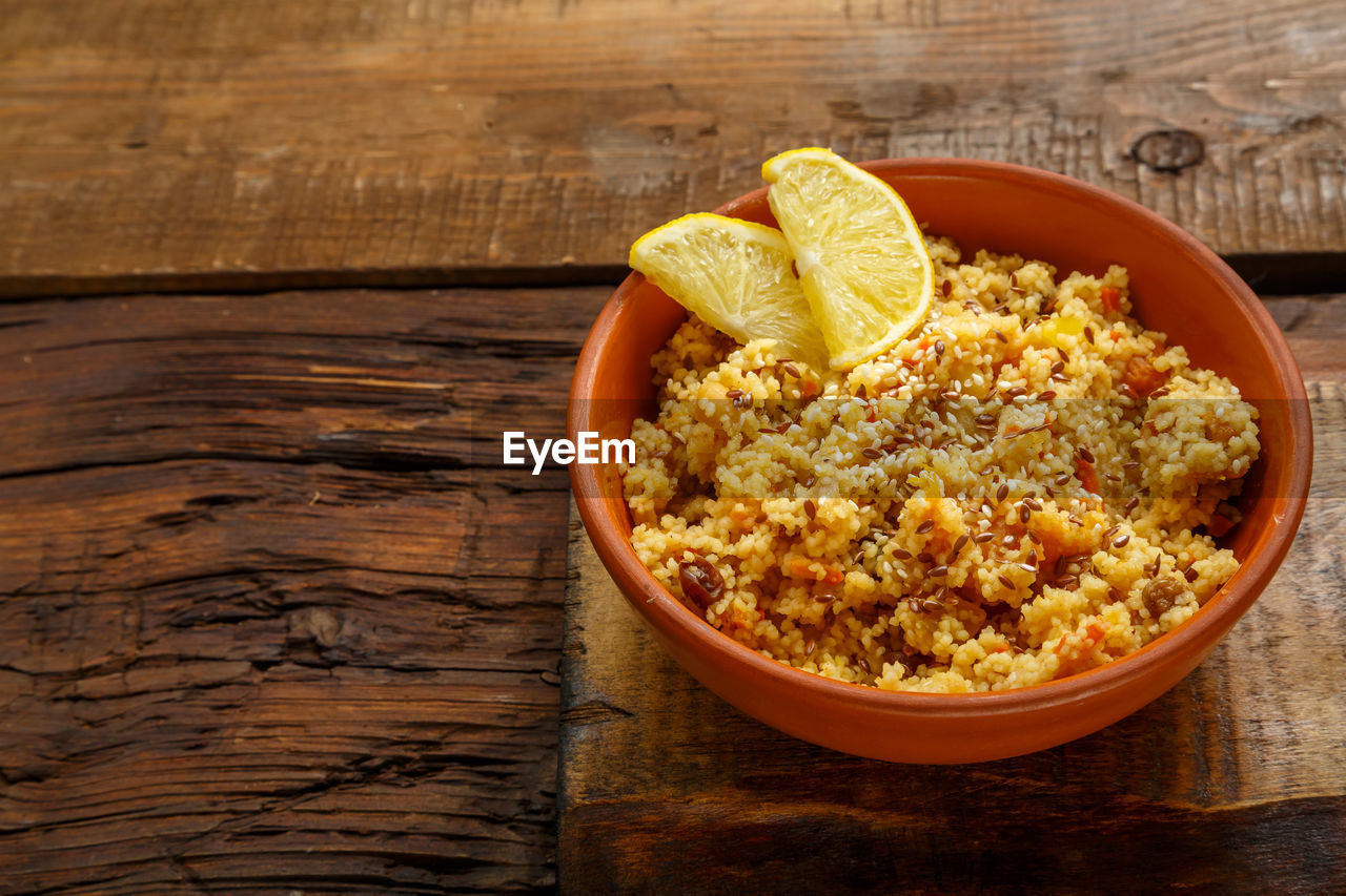 high angle view of food in plate on table