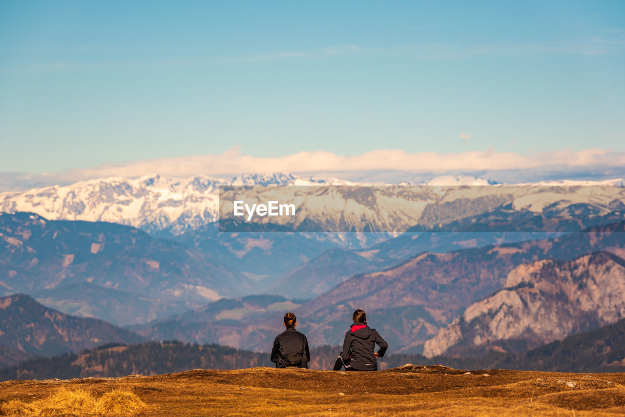 View from schockl mountain in graz. tourist spot in graz styria. tourists on the top of mountain