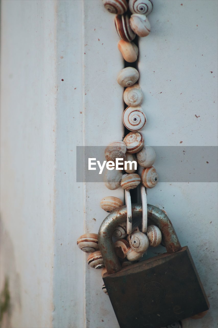 Close-up of locked metal door