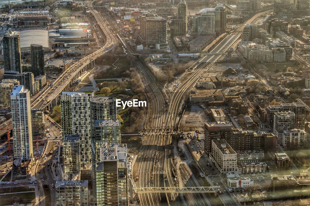 AERIAL VIEW OF SKYSCRAPERS