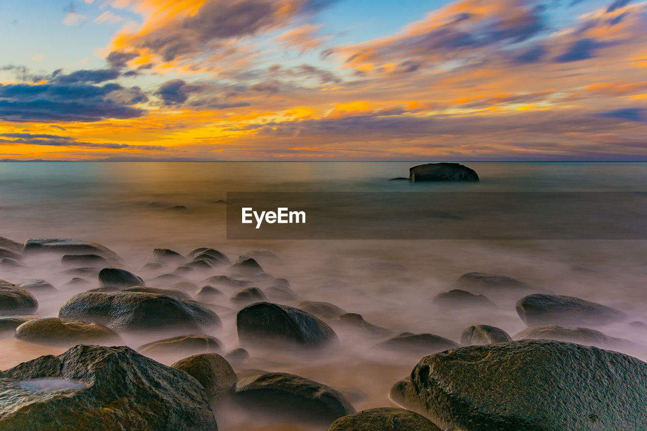 Scenic view of sea at sunset