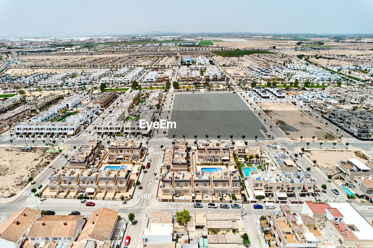 high angle view of townscape against sky