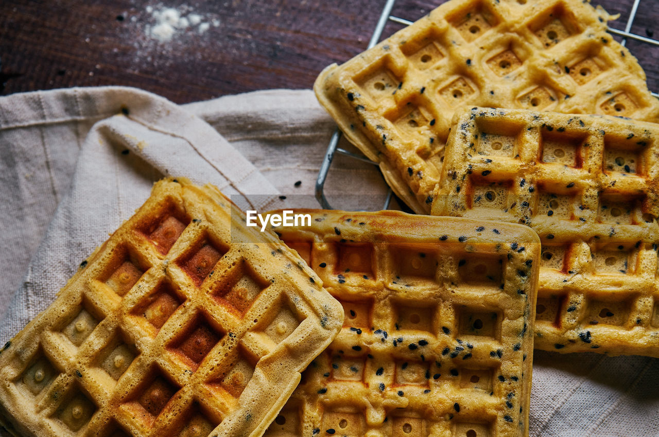 Close-up of waffle on table