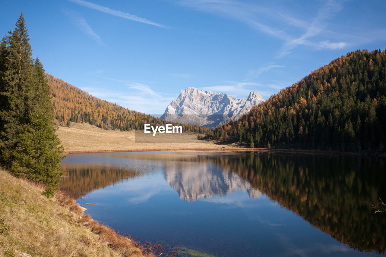 panoramic view of lake and mountains against sky