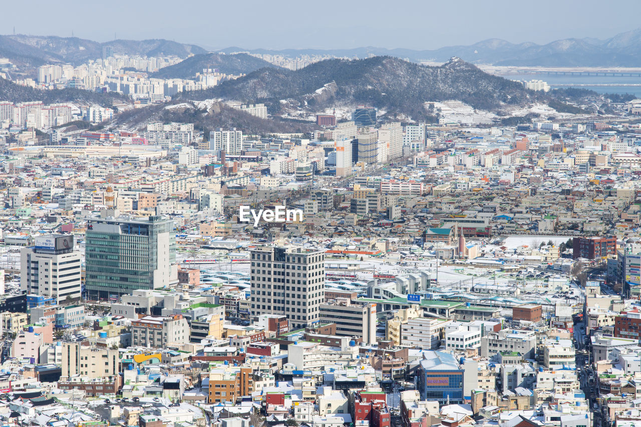 High angle view of townscape against sky