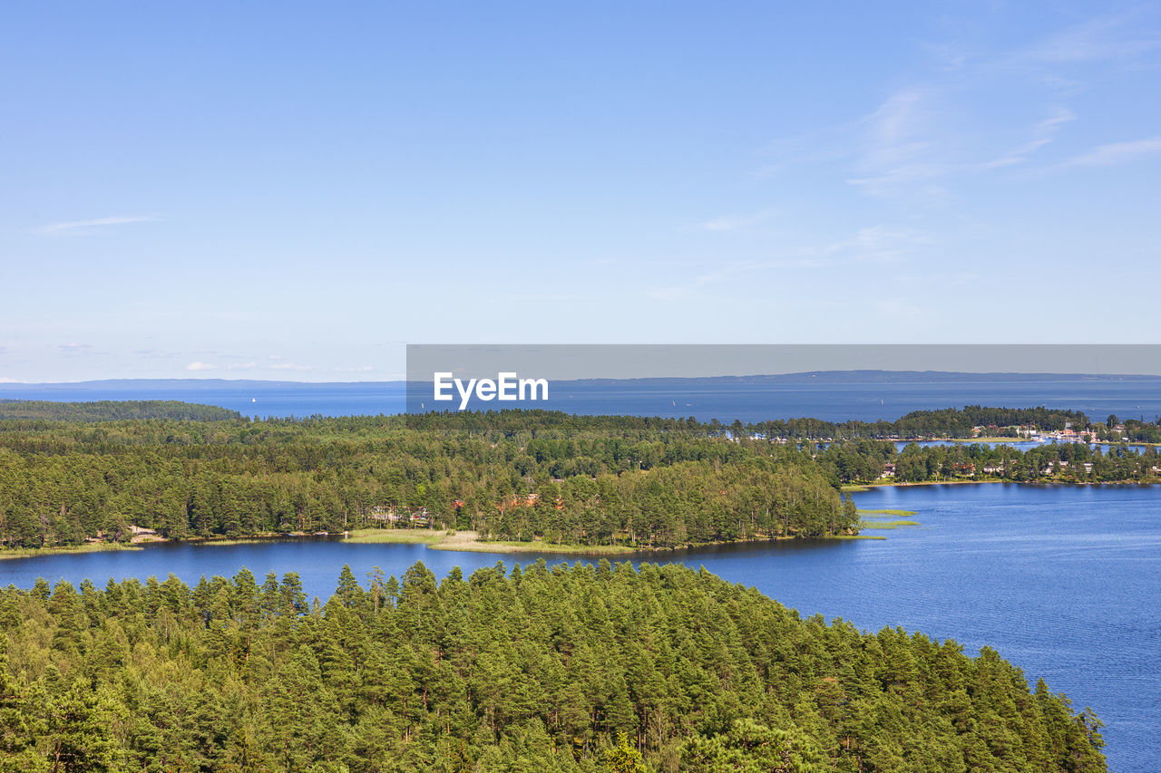 Aerial view at the archipelago at lake vattern and karlsborg city in sweden