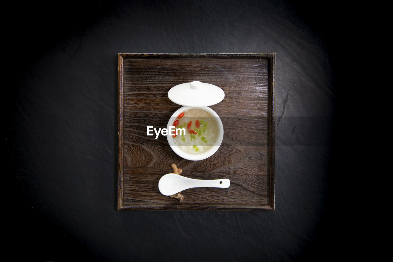 High angle view of breakfast on table