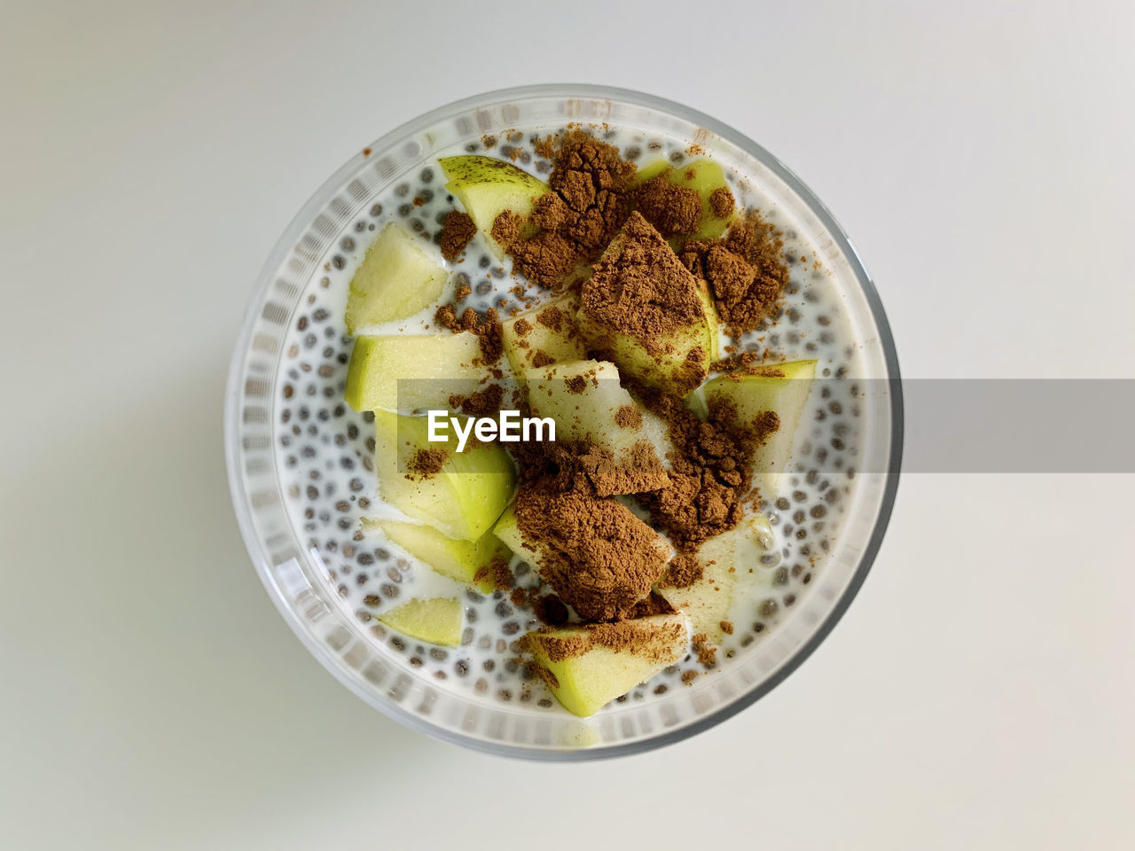 High angle view of food on table against white background