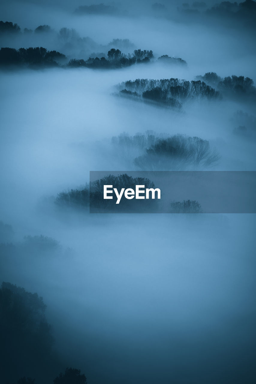 Cinematic view of foggy adda river valley dark and dramatic landscape