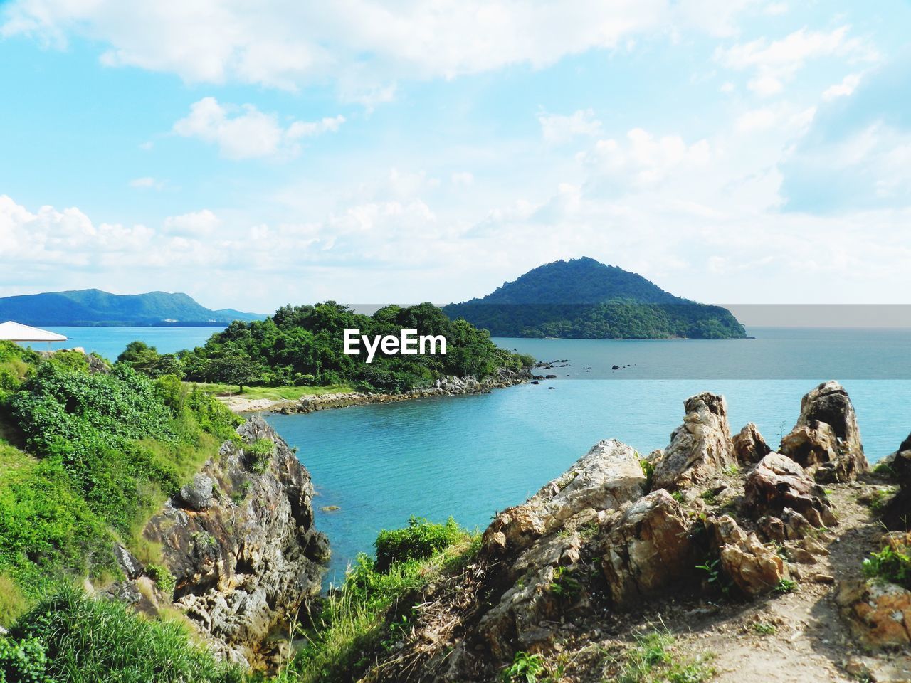 SCENIC VIEW OF SEA BY MOUNTAINS AGAINST SKY