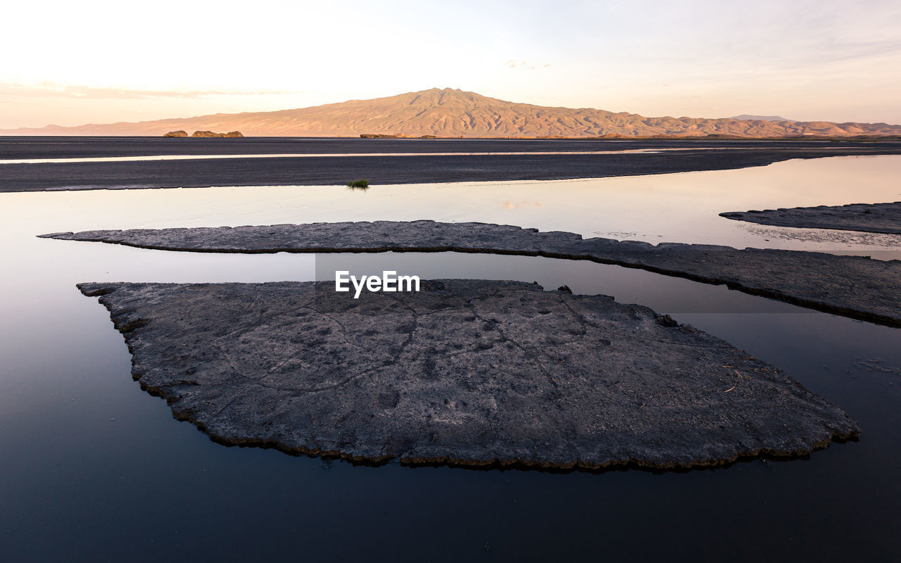 SCENIC VIEW OF LAKE AT SUNSET