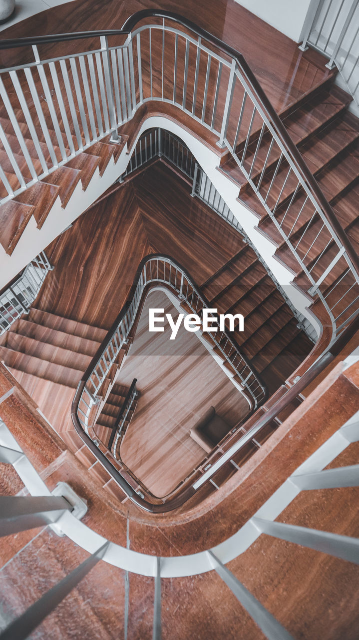 High angle view of spiral staircase in building