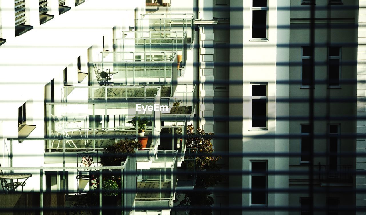 Buildings seen through window