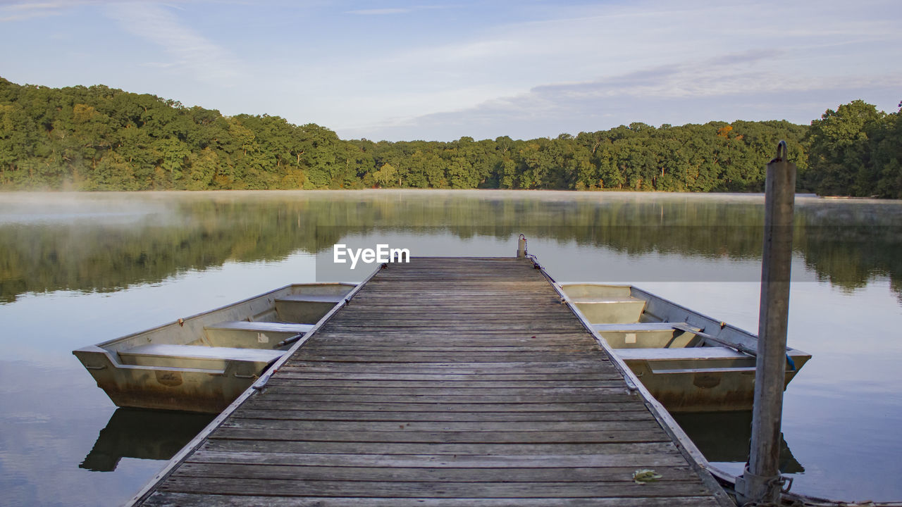 Pier over lake against sky