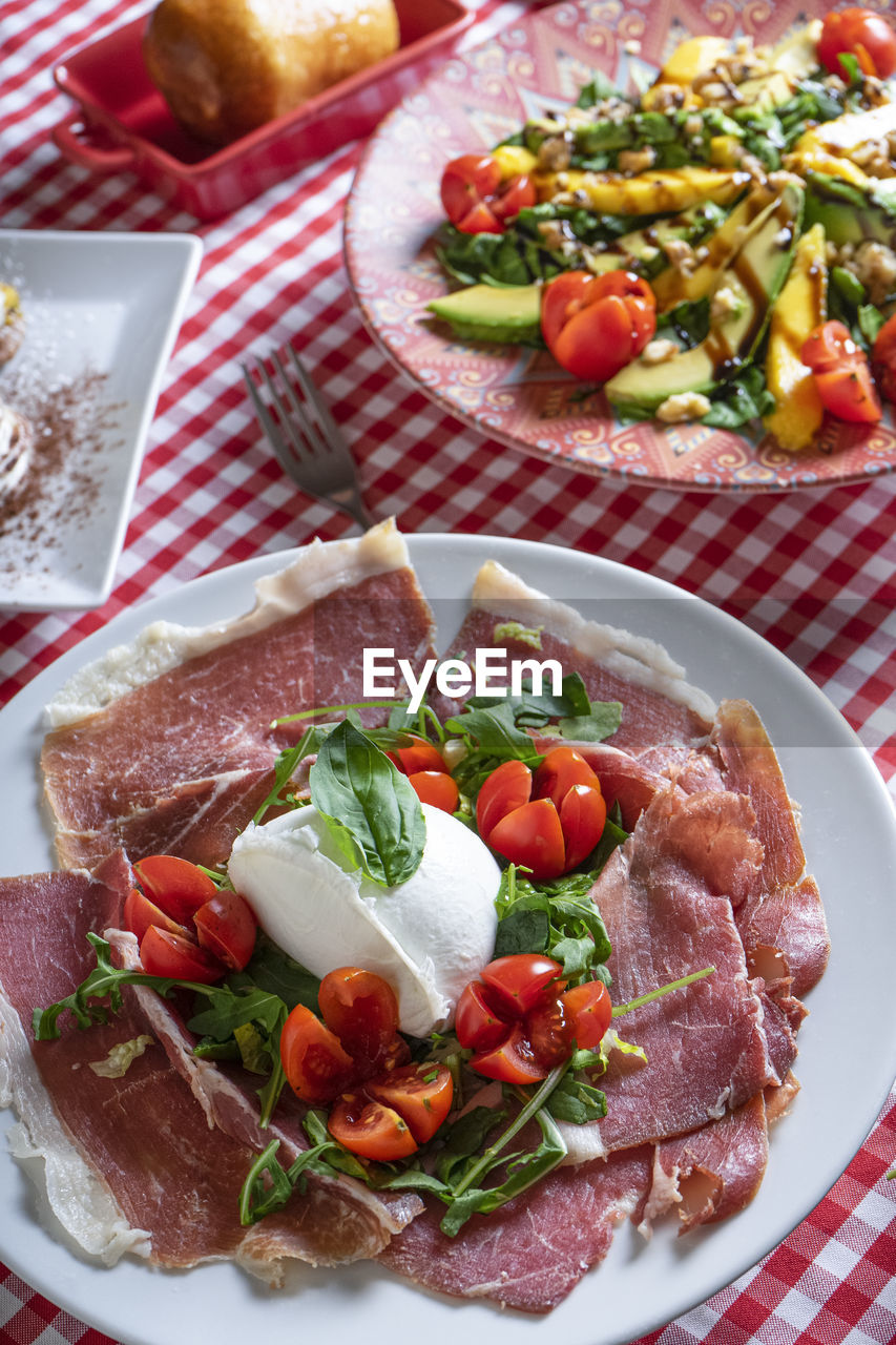 Typical italian salads on the restaurant table