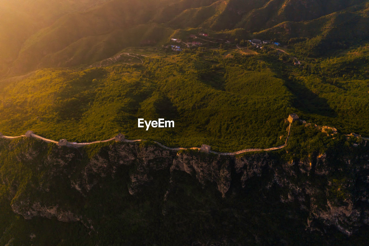 An overlook of the great wall at sunset
