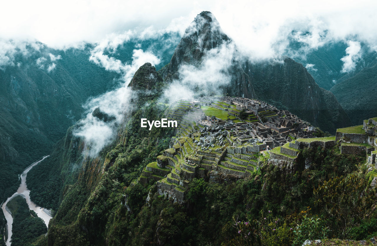 Low angle view of machu picchu against sky
