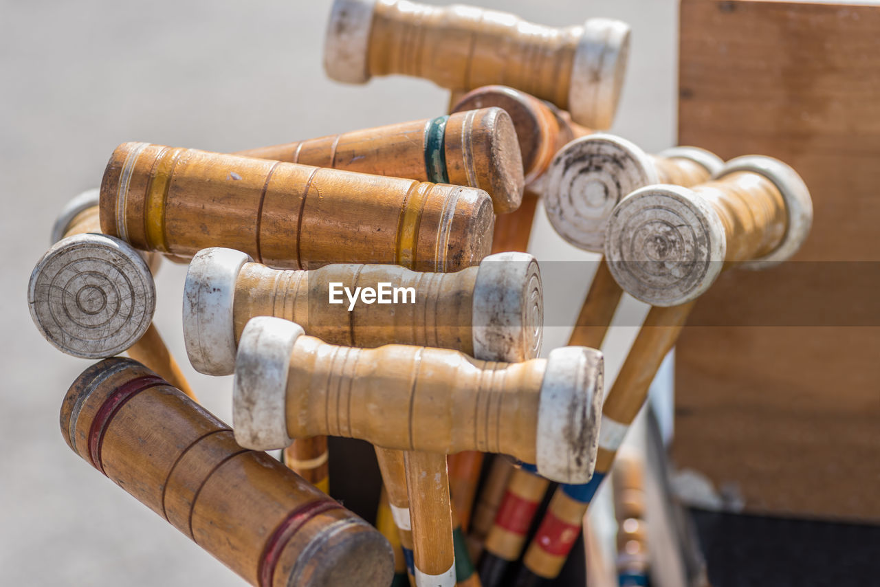 Close-up of wooden equipment