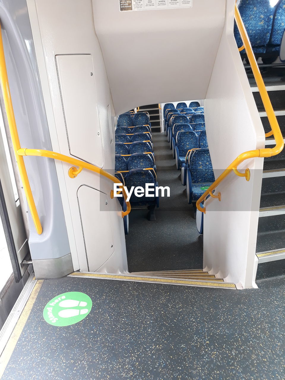 High angle view of seats in bus