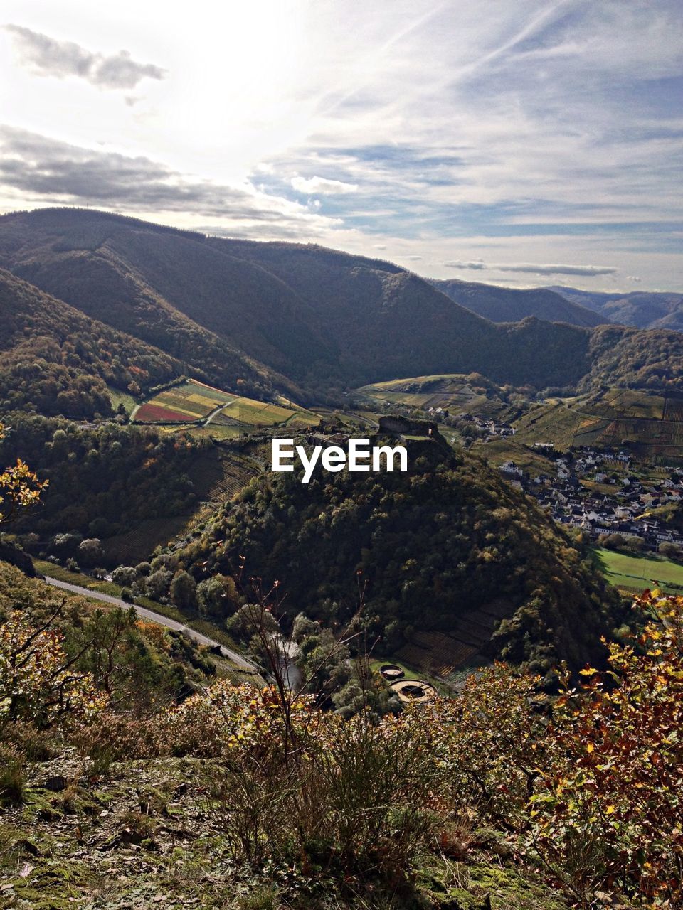 High angle view of landscape against cloudy sky