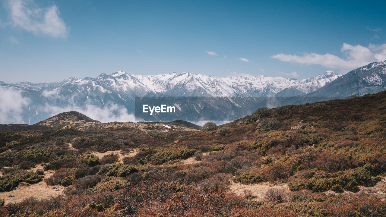 Scenic view of snowcapped mountains against sky