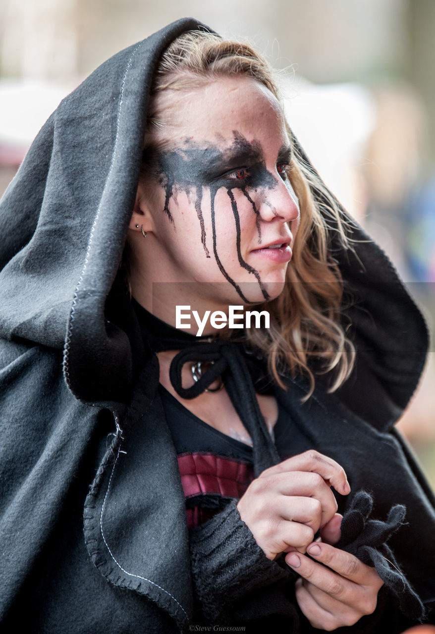 Close-up of woman with spooky halloween make-up