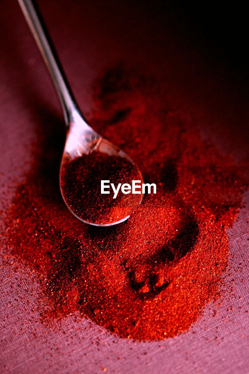 Close-up high angle view of paprika on spoon