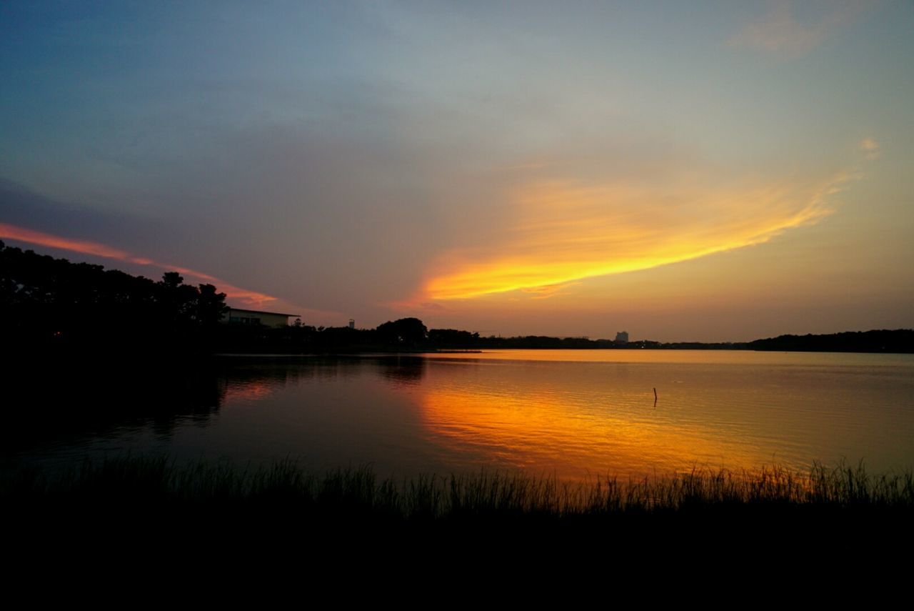 Scenic view of sunset over lake