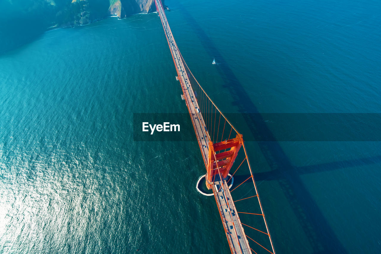 View of suspension bridge over sea